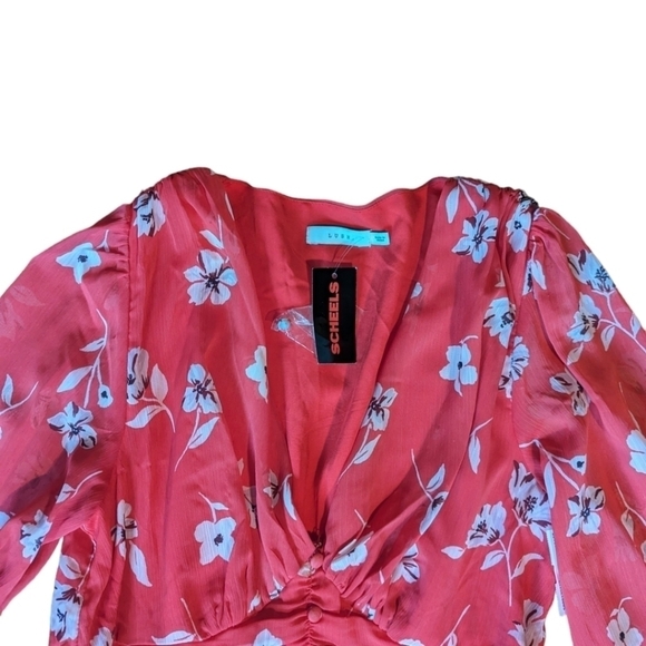 Lush red floral plunging v neck chiffon fairy smocked Cherry Girl dress NWT sz S - Picture 4 of 8